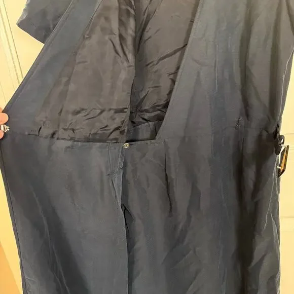 Vintage Liz Claiborne Wrap Dress Mandarin Collar 10 Petite Black Belted GUC - Picture 5 of 10